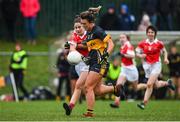 10 November 2019; Doireann O'Sullivan of Mourneabbey in action against Hazel Kingham of Donaghmoyne during the All-Ireland Ladies Senior Club Football Championship Semi-Final match between Mourneabbey and Donaghmoyne at Clyda Rovers GAA Club in Mourneabbey, Co Cork. Photo by Eóin Noonan/Sportsfile