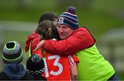 10 November 2019; Kilkerrin Clonberne manager Kevin Reidy celebrates with Eva Noone after the All-Ireland Ladies Football Senior Club Championship Semi-Final match between Kilkerrin - Clonberne and Foxrock - Cabinteely at the Connacht GAA Centre of Excellence in Claremorris, Co Mayo. Photo by Piaras Ó Mídheach/Sportsfile
