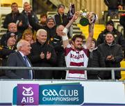 10 November 2019; Slaughtneil captain Christopher McKaigue lifts the cup after winning the Ulster GAA Hurling Senior Club Championship Final match between Slaughtneil and Dunloy at Páirc Esler, Newry, Co Down. Photo by Philip Fitzpatrick/Sportsfile