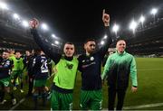 3 November 2019; Sean Kavanagh, left, and Daniel Lafferty of Shamrock Rovers celebrate following the extra.ie FAI Cup Final between Dundalk and Shamrock Rovers at the Aviva Stadium in Dublin. Photo by Stephen McCarthy/Sportsfile