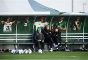 11 November 2019; Republic of Ireland kit & equipment manager Dick Redmond, left, Shane Duffy, centre, and Matt Doherty during a Republic of Ireland training session at the FAI National Training Centre in Abbotstown, Dublin. Photo by Stephen McCarthy/Sportsfile