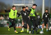 11 November 2019; Republic of Ireland players, from left, Alan Judge, Callum Robinson and Scott Hogan during a Republic of Ireland training session at the FAI National Training Centre in Abbotstown, Dublin. Photo by Stephen McCarthy/Sportsfile