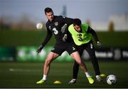 11 November 2019; Kevin Long, left, and Lee O'Connor during a Republic of Ireland training session at the FAI National Training Centre in Abbotstown, Dublin. Photo by Stephen McCarthy/Sportsfile