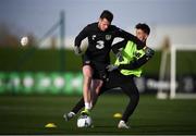 11 November 2019; Kevin Long, left, and Lee O'Connor during a Republic of Ireland training session at the FAI National Training Centre in Abbotstown, Dublin. Photo by Stephen McCarthy/Sportsfile