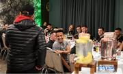 11 November 2019; Callum Robinson and his Republic of Ireland team-mates watch on as comedian and impressionist Mario Rosenstock preforms to the Republic of Ireland squad hotel in Dublin. Photo by Stephen McCarthy/Sportsfile