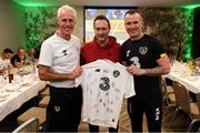 11 November 2019; Comedian and impressionist Mario Rosenstock with Republic of Ireland manager Mick McCarthy and Glenn Whelan during a visit to the Republic of Ireland squad hotel in Dublin. Photo by Stephen McCarthy/Sportsfile