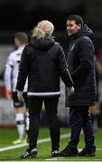 11 November 2019; Linfield Manager David Healy, right, speaking with the Fourth official Paula Brady during the Unite the Union Champions Cup Second Leg match between Dundalk and Linfield at Oriel Park in Dundalk, Louth. Photo by Eóin Noonan/Sportsfile