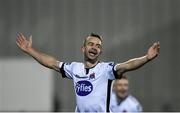 11 November 2019; Robbie Benson of Dundalk celebrates after scoring his side's fourth goal during the Unite the Union Champions Cup Second Leg match between Dundalk and Linfield at Oriel Park in Dundalk, Louth. Photo by Eóin Noonan/Sportsfile