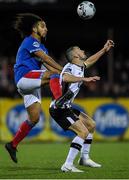 11 November 2019; Michael Duffy of Dundalk in action against Bastien Héry of Linfield during the Unite the Union Champions Cup Second Leg match between Dundalk and Linfield at Oriel Park in Dundalk, Louth. Photo by Eóin Noonan/Sportsfile