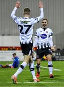 11 November 2019; Georgie Kelly of Dundalk celebrates with Daniel Kelly, left, after scoring his side's fifth goal during the Unite the Union Champions Cup Second Leg match between Dundalk and Linfield at Oriel Park in Dundalk, Louth. Photo by Eóin Noonan/Sportsfile