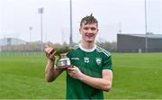 2 November 2019; Darren Morrissey of Ireland with the cup after the U21 Hurling Shinty International 2019 match between Ireland and Scotland at the GAA National Games Development Centre in Abbotstown, Dublin. Photo by Piaras Ó Mídheach/Sportsfile