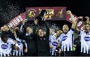 11 November 2019; Dundalk head coach Vinny Perth lifts the cup after the Unite the Union Champions Cup Second Leg match between Dundalk and Linfield at Oriel Park in Dundalk, Louth. Photo by Eóin Noonan/Sportsfile