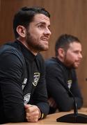 12 November 2019; Robbie Brady and Alan Judge, right, during a Republic of Ireland press conference at the FAI National Training Centre in Abbotstown, Dublin. Photo by Stephen McCarthy/Sportsfile