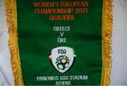 12 November 2019; A detailed view of the match pennant prior to the UEFA Women's 2021 European Championships Qualifier - Group I match between Greece and Republic of Ireland at Nea Smyrni Stadium in Athens, Greece. Photo by Harry Murphy/Sportsfile