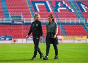 12 November 2019; Eabha O'Mahony, left, and Jessica Ziu of Republic of Ireland walk the pitch prior to the UEFA Women's 2021 European Championships Qualifier - Group I match between Greece and Republic of Ireland at Nea Smyrni Stadium in Athens, Greece. Photo by Harry Murphy/Sportsfile