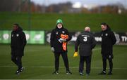 12 November 2019; Republic of Ireland manager Mick McCarthy with assistant coaches Terry Connor, left, Robbie Keane, right, and equipment officer Dick Redmond during a Republic of Ireland training session at the FAI National Training Centre in Abbotstown, Dublin. Photo by Stephen McCarthy/SPORTSFILE