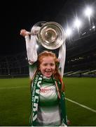 3 November 2019; Lilly Greene, daughter of Shamrock Rovers' Aaron Greene, celebrates following the extra.ie FAI Cup Final between Dundalk and Shamrock Rovers at the Aviva Stadium in Dublin. Photo by Stephen McCarthy/Sportsfile