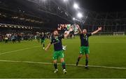 3 November 2019; Greg Bolger, left, and Roberto Lopes of Shamrock Rovers celebrate following the extra.ie FAI Cup Final between Dundalk and Shamrock Rovers at the Aviva Stadium in Dublin. Photo by Stephen McCarthy/Sportsfile