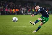 3 November 2019; Jack Byrne of Shamrock Rovers scores a penalty during the extra.ie FAI Cup Final between Dundalk and Shamrock Rovers at the Aviva Stadium in Dublin. Photo by Stephen McCarthy/Sportsfile