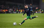 3 November 2019; Jack Byrne of Shamrock Rovers scores a penalty during the extra.ie FAI Cup Final between Dundalk and Shamrock Rovers at the Aviva Stadium in Dublin. Photo by Stephen McCarthy/Sportsfile