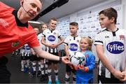 3 November 2019; Bonnie Rogers, daughter of Dundalk goalkeeper Gary Rogers, with referee Derek Tomney prior to the extra.ie FAI Cup Final between Dundalk and Shamrock Rovers at the Aviva Stadium in Dublin. Photo by Stephen McCarthy/Sportsfile