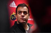 12 November 2019; Head coach Johann van Graan during a Munster Rugby press conference at University of Limerick in Limerick. Photo by Brendan Moran/Sportsfile