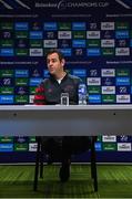 12 November 2019; Head coach Johann van Graan during a Munster Rugby press conference at University of Limerick in Limerick. Photo by Brendan Moran/Sportsfile