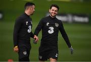 12 November 2019; Robbie Brady, right, and Enda Stevens during a Republic of Ireland training session at the FAI National Training Centre in Abbotstown, Dublin. Photo by Stephen McCarthy/Sportsfile