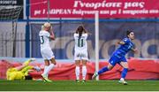 12 November 2019; Anastasia Spyridonidou of Greece celebrates after scoring her side's first goal as Republic of Ireland players react during the UEFA Women's 2021 European Championships Qualifier - Group I match between Greece and Republic of Ireland at Nea Smyrni Stadium in Athens, Greece. Photo by Harry Murphy/Sportsfile