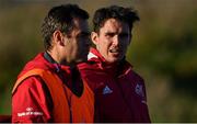 12 November 2019; Head coach Johann van Graan, left, and Joey Carbery during a Munster Rugby squad training session at University of Limerick in Limerick. Photo by Brendan Moran/Sportsfile