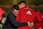 12 November 2019; Peter O'Mahony tackles Conor Oliver during a Munster Rugby squad training session at University of Limerick in Limerick. Photo by Brendan Moran/Sportsfile