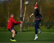 12 November 2019; Keith Earls, left, and Mike Haley during a Munster Rugby squad training session at University of Limerick in Limerick. Photo by Brendan Moran/Sportsfile