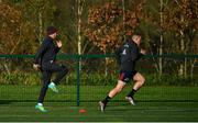 12 November 2019; JJ Hanrahan, left, and Andrew Conway during a Munster Rugby squad training session at University of Limerick in Limerick. Photo by Brendan Moran/Sportsfile