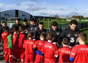 12 November 2019; It’s not every day you get to meet your football heroes. Tuesday was that day for a select group of schoolchildren after winning the SPAR Play like a Pro competition to take part in an exclusive training session and meet the Irish senior football team at their Abbotstown base ahead of Thursday night’s friendly match against New Zealand and next week’s UEFA EURO Qualifier versus Denmark. Republic of Ireland players, from left, Conor Hourihane, Troy Parrott, John Egan, Jack Byrne, Alan Browne and Robbie Brady with participants who were winners of the recent SPAR Play Like A Pro competition. Photo by Stephen McCarthy/Sportsfile