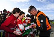 12 November 2019; It’s not every day you get to meet your football heroes. Tuesday was that day for a select group of schoolchildren after winning the SPAR Play like a Pro competition to take part in an exclusive training session and meet the Irish senior football team at their Abbotstown base ahead of Thursday night’s friendly match against New Zealand and next week’s UEFA EURO Qualifier versus Denmark. Republic of Ireland's Ciaran Clark with participants who were winners of the recent SPAR Play Like A Pro competition. Photo by Stephen McCarthy/Sportsfile