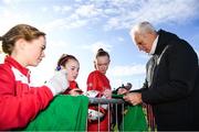 12 November 2019; It’s not every day you get to meet your football heroes. Tuesday was that day for a select group of schoolchildren after winning the SPAR Play like a Pro competition to take part in an exclusive training session and meet the Irish senior football team at their Abbotstown base ahead of Thursday night’s friendly match against New Zealand and next week’s UEFA EURO Qualifier versus Denmark. Republic of Ireland manager Mick McCarthy with participants who were winners of the recent SPAR Play Like A Pro competition. Photo by Stephen McCarthy/Sportsfile