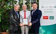 12 November 2019; Martin Quinn of Galtee Rovers GAA Club, Co. Tipperary, is presented with their award by Roddy Guiney, Chairperson of the Federation of Irish Sport, left, and Richard Gernon, Regional Manager EBS, during the Volunteers in Sport Awards presented by Federation of Irish Sport with EBS at Farmleigh House in Phoenix Park, Dublin. Photo by Sam Barnes/Sportsfile