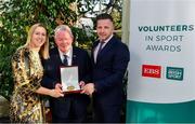 12 November 2019; Pat Kelly of St Abban's AC, Co Laois, is presented with their award by Mary O'Connor, CEO of the Federation of Irish Sport, and Richard Gernon, Regional Manager EBS, during the Volunteers in Sport Awards presented by Federation of Irish Sport with EBS at Farmleigh House in Phoenix Park, Dublin. Photo by Sam Barnes/Sportsfile