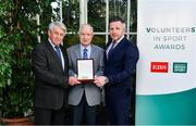 12 November 2019; Gerry Tuohy from Sligo is presented with their award by Roddy Guiney, Chairperson of the Federation of Irish Sport, left, and Richard Gernon, Regional Manager EBS, during the Volunteers in Sport Awards presented by Federation of Irish Sport with EBS at Farmleigh House in Phoenix Park, Dublin. Photo by Sam Barnes/Sportsfile