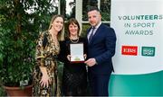 12 November 2019; Sinead McGrath from Mayo is presented with their award by Mary O'Connor, CEO of the Federation of Irish Sport, and Richard Gernon, Regional Manager EBS during the Volunteers in Sport Awards presented by Federation of Irish Sport with EBS at Farmleigh House in Phoenix Park, Dublin. Photo by Sam Barnes/Sportsfile