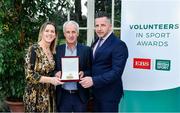 12 November 2019; Eugene Dolan of St Pauls GAA, Co. Westmeath, is presented with their award by Mary O'Connor, CEO of the Federation of Irish Sport, and Richard Gernon, Regional Manager EBS, during the Volunteers in Sport Awards presented by Federation of Irish Sport with EBS at Farmleigh House in Phoenix Park, Dublin. Photo by Sam Barnes/Sportsfile