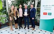 12 November 2019; Ned Bolyle from Monaghan, second from right, is presented with their award by Mary O'Connor, CEO of the Federation of Irish Sport, left, and Richard Gernon, Regional Manager EBS, right, during the Volunteers in Sport Awards presented by Federation of Irish Sport with EBS at Farmleigh House in Phoenix Park, Dublin. Photo by Sam Barnes/Sportsfile