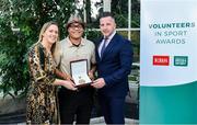 12 November 2019; Fetaoi Faapito of Dundalk Rovers Basketball Club, Co Louth, is presented with their award by Mary O'Connor, CEO of the Federation of Irish Sport, and Richard Gernon, Regional Manager EBS, during the Volunteers in Sport Awards presented by Federation of Irish Sport with EBS at Farmleigh House in Phoenix Park, Dublin. Photo by Sam Barnes/Sportsfile