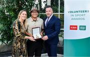 12 November 2019; Fetaoi Faapito of Dundalk Rovers Basketball Club, Co Louth, is presented with their award by Mary O'Connor, CEO of the Federation of Irish Sport, and Richard Gernon, Regional Manager EBS, during the Volunteers in Sport Awards presented by Federation of Irish Sport with EBS at Farmleigh House in Phoenix Park, Dublin. Photo by Sam Barnes/Sportsfile