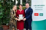 12 November 2019; Bronwyn O'Donnell of Loreto Hockey Club, Co. Dublin is presented with their award by Mary O'Connor, CEO of the Federation of Irish Sport, and Richard Gernon, Regional Manager EBS, during the Volunteers in Sport Awards presented by Federation of Irish Sport with EBS at Farmleigh House in Phoenix Park, Dublin. Photo by Sam Barnes/Sportsfile