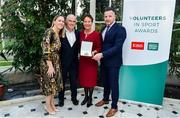 12 November 2019; Bronwyn O'Donnell of Loreto Hockey Club, Co. Dublin, is presented with their award by Mary O'Connor, CEO of the Federation of Irish Sport, and Richard Gernon, Regional Manager EBS, alongside her husband, Conor, during the Volunteers in Sport Awards presented by Federation of Irish Sport with EBS at Farmleigh House in Phoenix Park, Dublin. Photo by Sam Barnes/Sportsfile