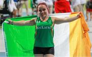 12 November 2019; Team Ireland's Niamh McCarthy, from Carrigaline, Cork, celebrates after finishing third place, to win a bronze medal, in the F41 Discus Final during day six of the World Para Athletics Championships 2019 at Dubai Club for People of Determination Stadium in Dubai, United Arab Emirates. Photo by Ben Booth/Sportsfile