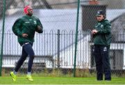 13 November 2019; Niyi Adeolokun with head of strength and conditioning Dave Howarth during a Connacht Rugby squad training session at The Sportsground in Galway. Photo by Brendan Moran/Sportsfile