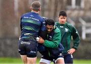 13 November 2019; Bundee Aki, right, and Stephen Fitzgerald during a Connacht Rugby squad training session at The Sportsground in Galway. Photo by Brendan Moran/Sportsfile
