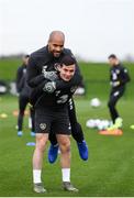 13 November 2019; Josh Cullen and David McGoldrick, top, during a Republic of Ireland training session at the FAI National Training Centre in Abbotstown, Dublin. Photo by Stephen McCarthy/Sportsfile